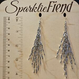 Antique silver twisted tinsel waterfall earrings